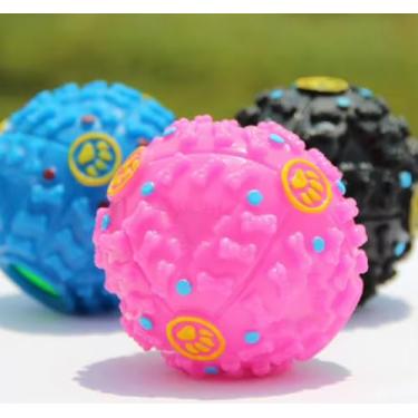 Imagem de Bola Interativa para Cães, Dispensador de Petiscos em Vinil, 8cm, Rosa e Azul, com Sons e Estímulos para Enriquecimento Animal Unitário