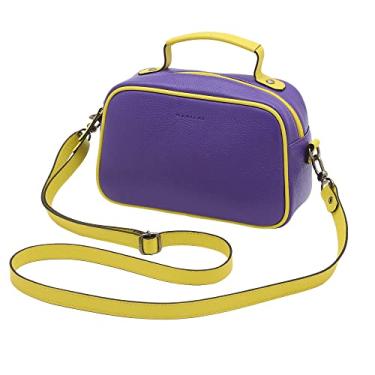 Imagem de Bolsa Feminina Transversal de Couro Boviono Legítimo Mariart Alice (Citrus/Blueberry)