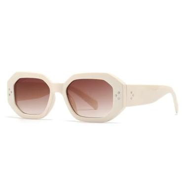 Imagem de HPIRME Óculos de sol retrô com rebite oval, masculino e feminino, com gradiente de cor, proteção UV para áreas externas (C3Bege)