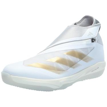 Imagem de adidas Tênis de beisebol masculino Adizero Impact + Turf Trainer, Branco/dourado metálico/Team Light Grey, 11.5