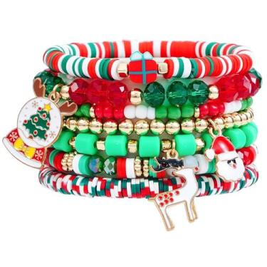 Imagem de WATASAA Pacote com 6 pulseiras de Natal para mulheres adolescentes | Presentes festivos para meninas, amigas, esposa | Acessórios de festa de Natal para roupas de Natal 2026, One Size, Plástico