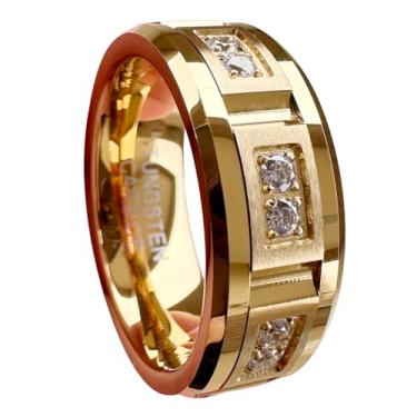 Imagem de TUTISS Anéis de tungstênio de 8 mm prata/preto/ouro para homens e mulheres, casal, eternidade, aniversário, noivado, joias modernas, pedra CZ embutida, chanfrada, fosca, polida, ajuste confortável,