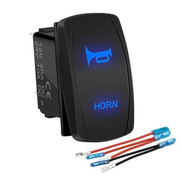 Imagem de 1 peça UTV RZR Interruptor basculante marítimo 12V 20A Botão de buzina momentâneo LED azul para trem automotivo ATV barco com fio