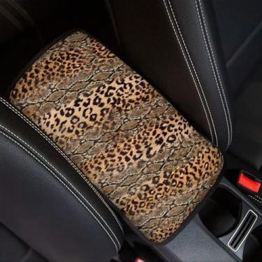 Imagem de Finagallathe Capa de console central com estampa de leopardo, almofada de apoio de braço de carro com estampa de guepardo, confortável e respirável, tapete de caixa de apoio de braço automático para