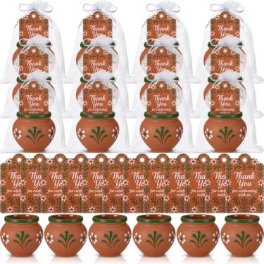 Imagem de Gejoy 12 conjuntos de 85 g Cantaritos de Barro Mexicanos Cantaritos Shooters mini copos de argila de cerâmica Jarritos de Barro Mexicano Taco Tuesday Copos de coquetel com cartões sacos de organza