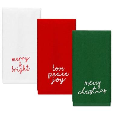 Imagem de JarThenaAMCS 3 peças de toalhas de mão natalinas citações de Natal toalha de banheiro de algodão bordado vermelho verde branco toalhas de prato absorventes para férias secagem limpeza cozinha
