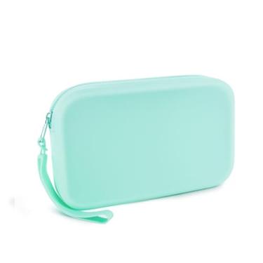 Imagem de FuninCrea Bolsa de maquiagem de silicone, estojo de lápis à prova d'água com alça de pulso, bolsa de cosméticos pequena para bolsa compacta de viagem para escova de dentes de batom, Verde, 8 x 4.8 x