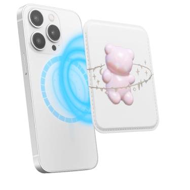 Imagem de Suporte magnético para iPhone, carteira fina de couro PU, capa para cartão, capa traseira para cartão, acessório de telefone fofo