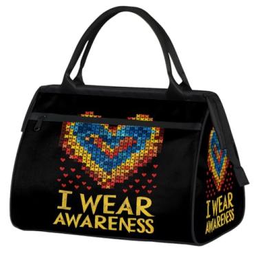 Imagem de Bolsa pequena para o fim de semana para mulheres e homens, com autismo, colorida, dobrável, para viagem, bolsa esportiva leve para academia, Cor: 71 cm, 15.2*8.3*11.6 inch, Moderno