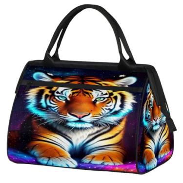 Imagem de Bolsa pequena para o fim de semana, feminina, masculina, floral, borboleta, retrô, colorida, dobrável, bolsa esportiva leve para academia, Cor: 63 cm, 15.2*8.3*11.6 inch, Moderno