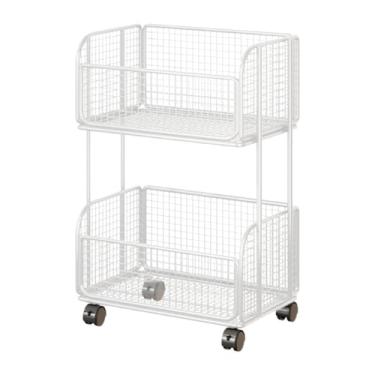 Imagem de Baoblaze Carrinho de despensa com rodas, suporte para vegetais, carrinho de ferro para armazenamento de cozinha, cesta de frutas para cozinha e lanches, Branco