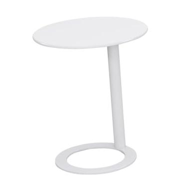 Imagem de YWJLQH Mesa lateral pequena redonda com pedestal de metal e base moderna para escritório em casa, dormitório, mesa de cabeceira, banheiro, sala de estar, Branco