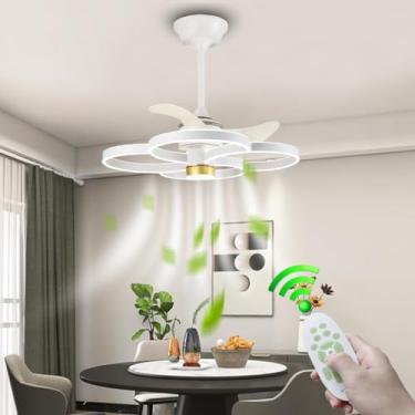 Imagem de Ventilador de teto com luminária moderna e criativa, estilo lustre branco, 6 velocidades, pás reversíveis, silencioso, com controle remoto e regulagem de intensidade, ideal para quarto, sala