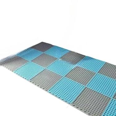 Imagem de Tapete modular emborrachado box banheiro antiderrapante vestiário 30x30cm tapete antiderrapante banheiro Impermeável e Resistente(cinza+azul,16)
