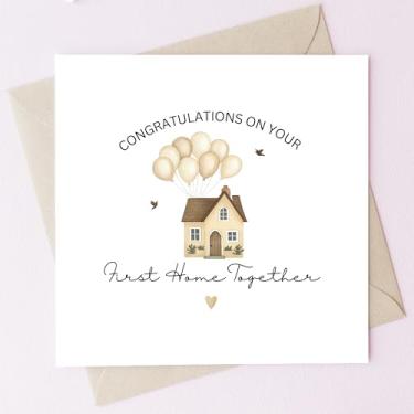 Imagem de TEEMI -First Home Together Card - Cartão de felicitações pela sua primeira casa com envelope, cartolina premium de 300 g/m², design de casa de balão, interior em branco para casais recém-casados