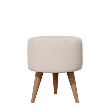 Imagem de Puff Redondo Luxo para Quarto ou Sala – Banqueta Estilo Penteadeira Decorativa(Apollo Bege Off White)
