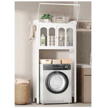 Imagem de SPXMQSS Unidade de armazenamento para máquina de lavar, unidade de armazenamento sobre vaso sanitário com portas, prateleira de armazenamento independente para banheiro, lavanderia, varanda, branca