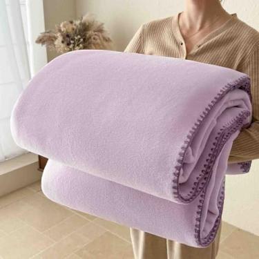 Imagem de Cobertor de lã com peso e mantas fofas femininas masculinas para cama longo casal solteiro para sofá xaile macio confortável respirável para primavera outono lavável na máquina (roxo, 150 x 200 cm)