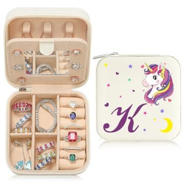 Imagem de Caixa de joias de viagem organizadora para presentes pequena fofa personalizada presente de aniversário natal para filha anel colar brinco caixa organizadora branca letra A-Z