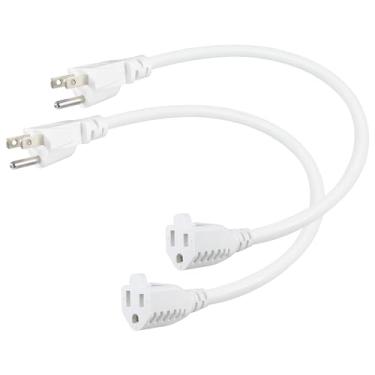 Imagem de SPARKING 1 Foot Short Extension Cord - 12in White AC Mini Indoor 3 Prong Extension Cord,Single Outlet Saver Electrical 16AWG 125V 13Amp Small Short Grounded Appliance Power Extension Cord [2 Pack]