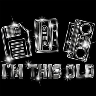 Imagem de SUPERDANT Adesivos engraçados de transferência de calor com fita cassete I'm This Old 40 50 ou 60 e mais adesivos sarcásticos de aniversário de ferro em decalques para camisetas, roupas com capuz