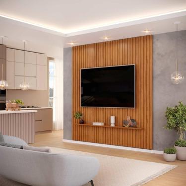 Imagem de Painel Ripado Para Tv Até 75 Polegadas Com Prateleira Trento 223 Freijó - Dj Móveis