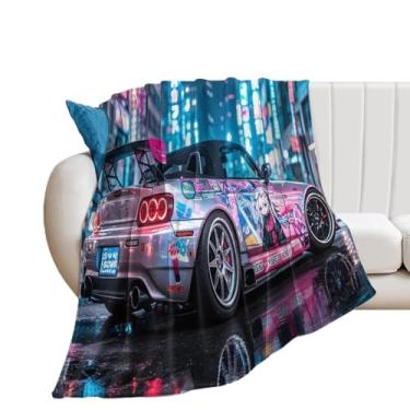 Imagem de HouLaiZhe Cobertor Super Macio Flanela Neon Graffiti JDM Carro S2000 Cobertores de Refrigeração Leve para Sofá-Cama Cadeira Sofá Carro Viagem ao Ar Livre Leve Quente 127 cm x 178 cm