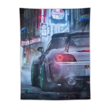 Imagem de HouLaiZhe Tapeçaria de carro neon rua Jdm carro S2000 modificado legal pendurado na parede quarto decoração de casa tapeçarias estética piquenique decoração de parede arte de parede para dormitório