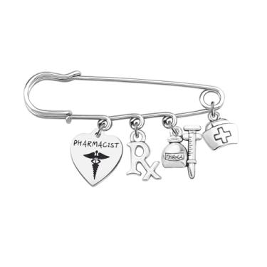Imagem de LQRI Broche de segurança farmacêutico RX presente de apreciação de farmacêutico para mulheres broche médico para estudantes de farmácia RX joias presente, Small, Liga de aço, Liga metálica.
