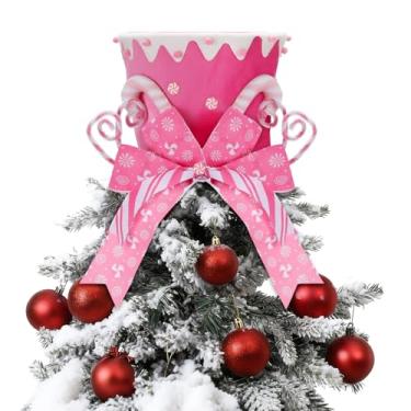 Imagem de Jenaai Chapéu de árvore de Natal, bengalas de doces, enfeite de árvore com laço listrado e pirulito, decorações de Natal, enfeites de mesa, presente festivo de Natal para casa, Natal, Natal, Natal