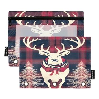 Imagem de Wassud Fundo xadrez com veado (1) pacote com 2 pastas para fichário, 3 furos, pastas de bolso, organizador de fichário para casa, escritório