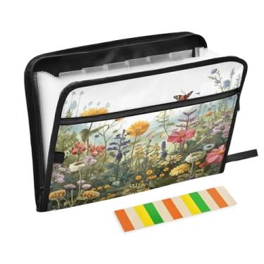 Imagem de Wassud Arbustos de cores vivas organizador de arquivos sanfonado letra A4 pastas de arquivo de papel organizador de documentos fólio com etiquetas pasta de arquivo expansível 13 bolsos