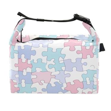 Imagem de STAYTOP Lancheira com estampa de peça de quebra-cabeça com fivela, lancheira isolada para meninos e meninas, lancheira térmica para trabalho escolar