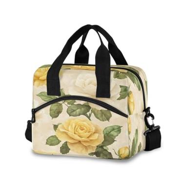 Imagem de Burbuja Lancheira térmica de rosas amarelas brancas para mulheres e homens, lancheira portátil com alça de ombro removível, lancheira para viagem, piquenique, escritório, trabalho