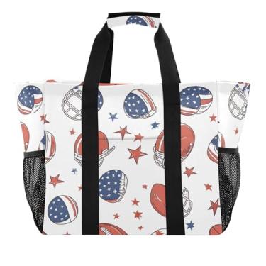 Imagem de STAYTOP Bolsa de praia grande com bola de futebol americano e capacete para mulheres e homens, bolsa de praia à prova d'água à prova de areia para piscina, academia, compras, viagens
