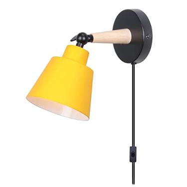 Imagem de Luminária de parede interna com plugue e interruptor liga/desliga, spots de parede ajustáveis, luminária de cabeceira de madeira para leitura, ideal para quarto, sala de estar, escritório, s