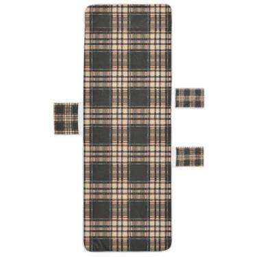 Imagem de STAYTOP Capa de toalha de cadeira xadrez de búfalo preto marrom, capa macia para espreguiçadeira, capas de cadeira de praia com bolsos para jardim, pátio, pátio, banhos de sol, gramado, 215 x 76 cm