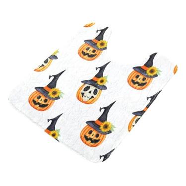 Imagem de Burbuja Tapete de banheiro Jack O Lantern Pumpkins, tapete de banho absorvente de pelúcia macio, base de vaso sanitário antiderrapante para piso de banheiro, oval em forma de U