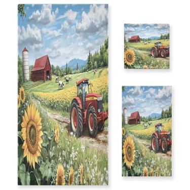 Imagem de xigua Conjunto de toalhas de banheiro trator vermelho fazenda absorvente macio 3 peças toalha de banho toalha de mão toalhas decorativas para banheiro, academia, hotel, praia, piscina