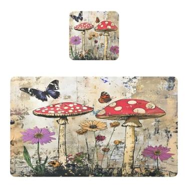 Imagem de Burbuja Jogo americano de campo de flores de cogumelo, conjunto de 4 para mesa de jantar, tapetes de mesa de PVC à prova d'água, antiderrapantes, resistentes ao calor, fáceis de limpar, 30 x 45 cm