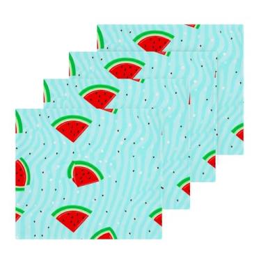 Imagem de Burbuja Pacote com 4 panos de banho de fatias de melancia, algodão premium, máxima suavidade e absorção para toalhas de mão e rosto, 30 x 30 cm