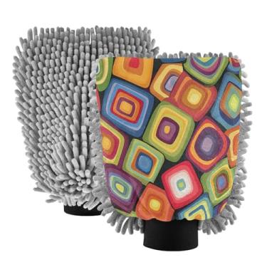 Imagem de STAYTOP Luvas de lavagem de carro coloridas de arte em forma quadrada, 2 peças, luvas de microfibra de chenille, sem arranhões, panos de esponja de lavagem ultra absorventes para carros, limpeza