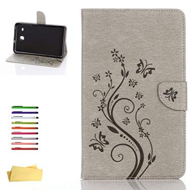 Imagem de UUcovers Capa para Galaxy Tab E 8.0 2016 SM-T375/T377, couro PU, inteligente, despertar/hibernar, carteira magnética com bolsos para cartão para tablet Samsung Tab E de 8 polegadas, borboleta cinza