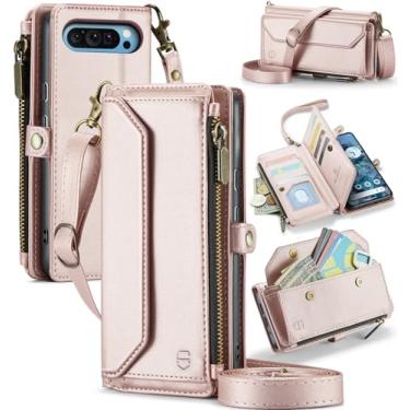 Imagem de Strapurs Capa tipo carteira compatível com Google Pixel 10 Pro XL com bloqueio de RFID, 10 cartões, couro sintético macio, alça de ombro magnética com zíper, capa para celular compatível com Pixel 10