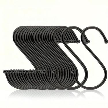 Imagem de 10 ganchos em forma de S de aço inoxidável – ganchos versáteis adequados para cozinhas, guarda-roupas, banheiros e organizações ao ar livre (preto)