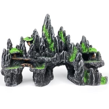 Imagem de GOLOMOZ Decoração de aquário grande – Decoração de rocha realista com casa de aquário, cavernas, esconderijos, refúgio, abrigo para Betta, aquário dourado, ornamento de aquário de peixes, paisagem de