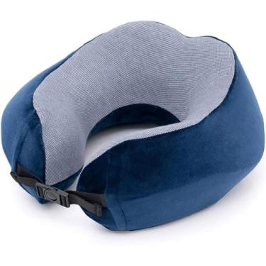 Imagem de SNCIDSGE Travesseiro de viagem, travesseiro de pescoço de espuma de memória, travesseiro de suporte macio, adequado para dormir, carro, casa (azul)