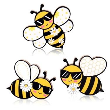 Imagem de KOYILTD 3 peças de decoração de mesa de madeira de abelha, mesa central de abelha de mel, placas de bloco de mesa de madeira, placas decorativas de primavera estilo casa de fazenda para casa