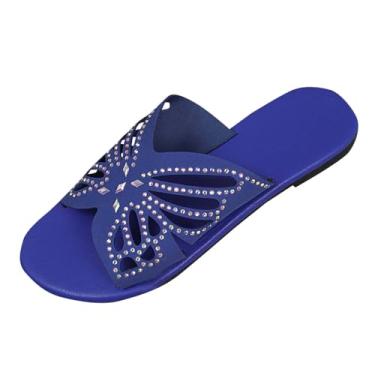 Imagem de Sandálias femininas vazadas com strass decoração casual primavera verão uso ao ar livre lazer, Azul royal, 38