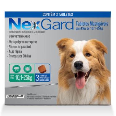 Imagem de Antipulgas e Carrapatos NexGard para Cães de 10,1 kg a 25 kg com 3 Tab